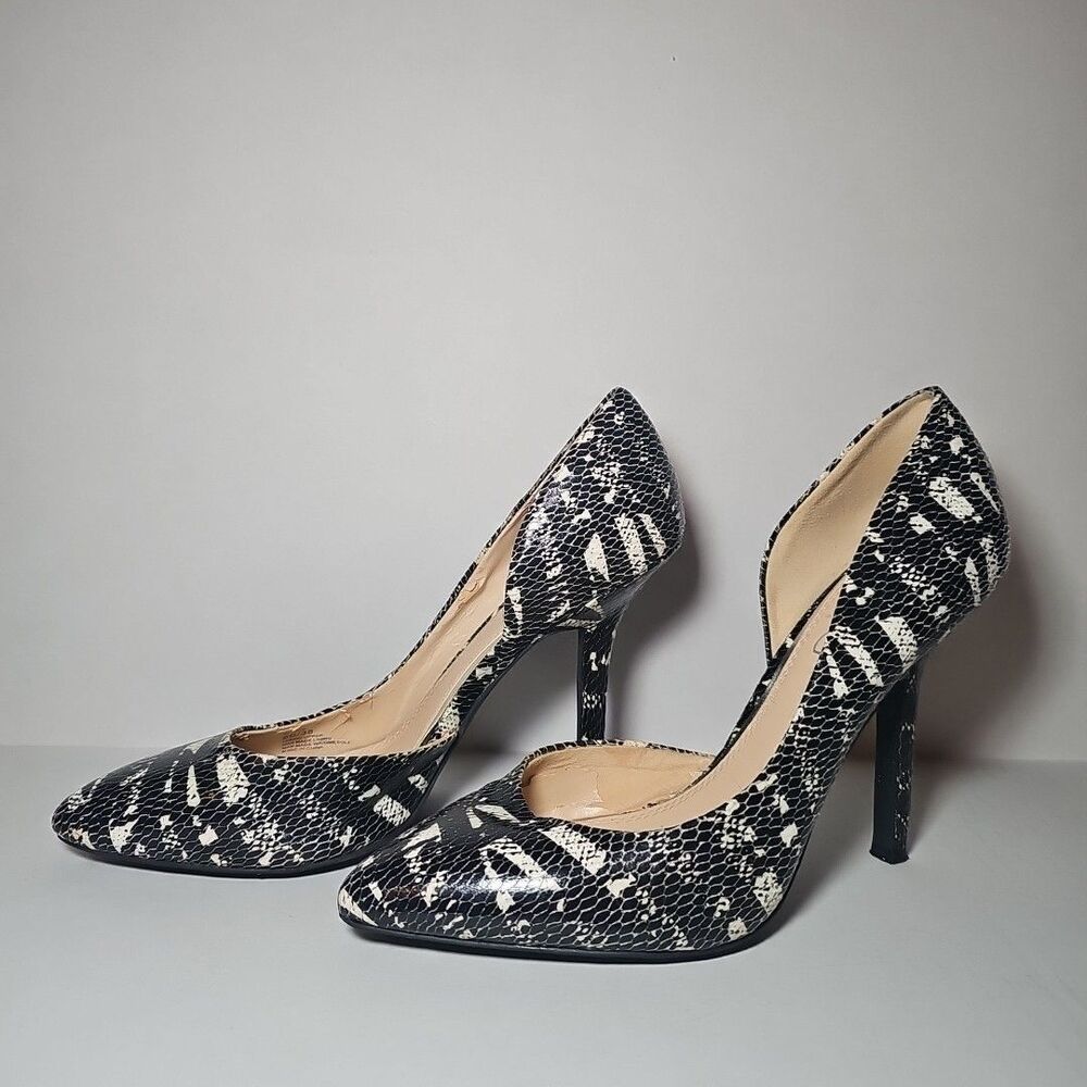 Women's BCBG Paris Jaze d'Orsay Pumps Black and White Snakeskin 8